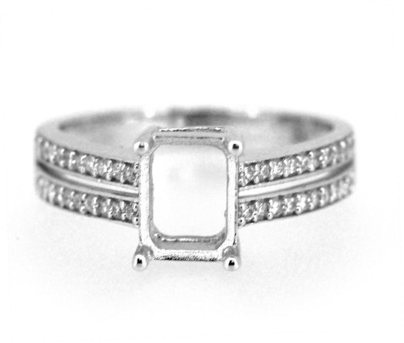 Sterling Silver Semi Mount Ring Setting Oct 7x5mm Split Shank