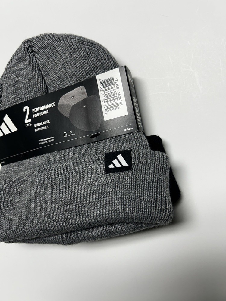 Adidas Performance Fold Beanie Hat 2-pack Double Layer for Warmth Black & Gray