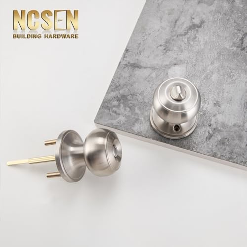 3 Pack Brushed Nickel Privacy Door Knobs for Bath & Bedroom, Keyless Round Locks