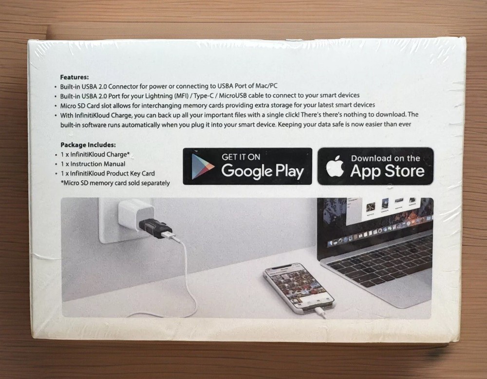 InfinitiKloud Charge USB Drive Compatible with PC Mac Android IOS Devices