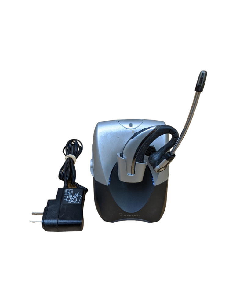 Plantronics CS70N Silver Ear-Hook Wireless Headset w/Adapter+Charge Base Working