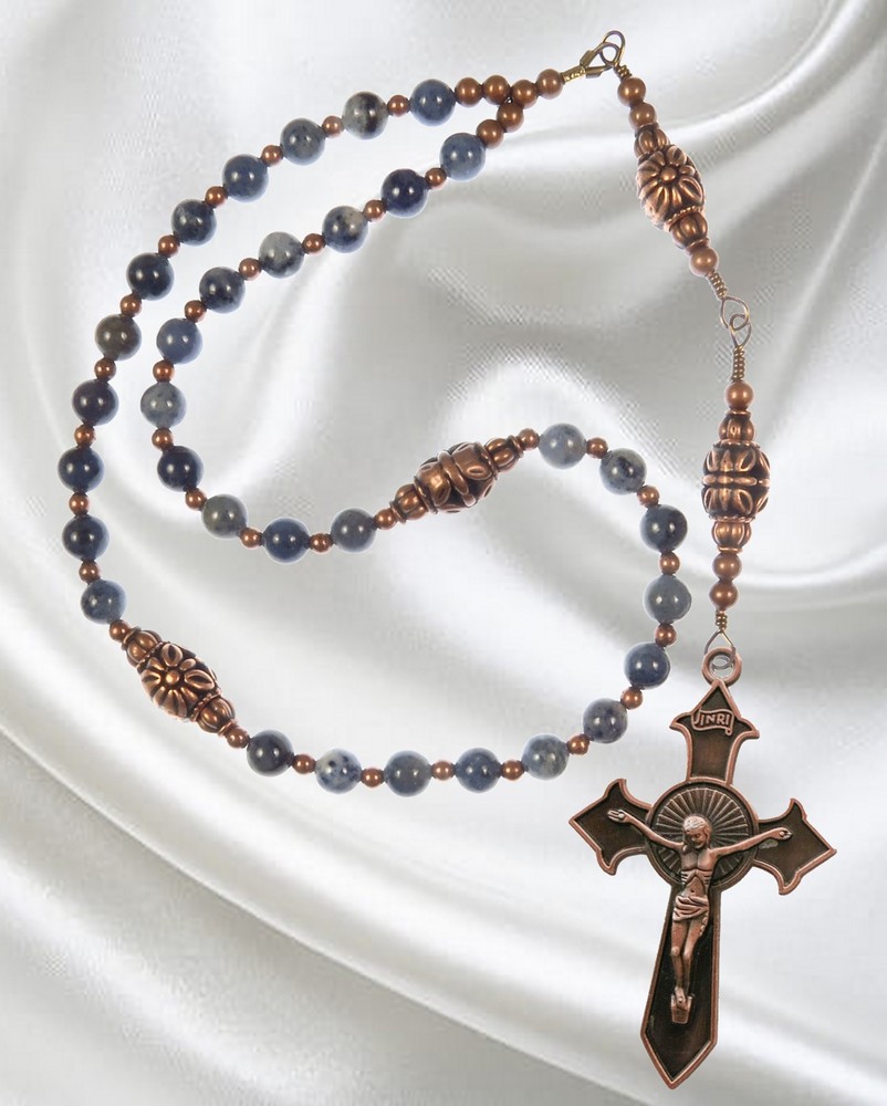 Handmade Eastern Greek Orthodox Rosary Lapis Lazuli Beads Copper Tone Crucifix