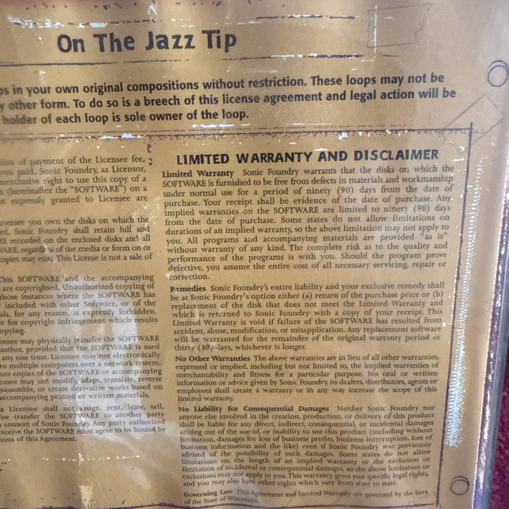 Sonic Foundry On The Jazz Tip Loops For Acid Sample/Sound Library/Sampling CD