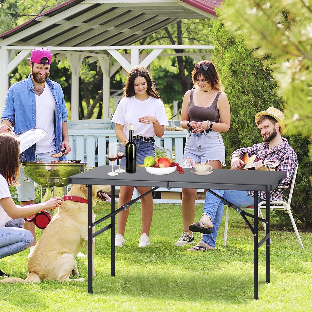 4ft Portable Folding Square Plastic Dining Table Fold-in-Half Outdoor Black