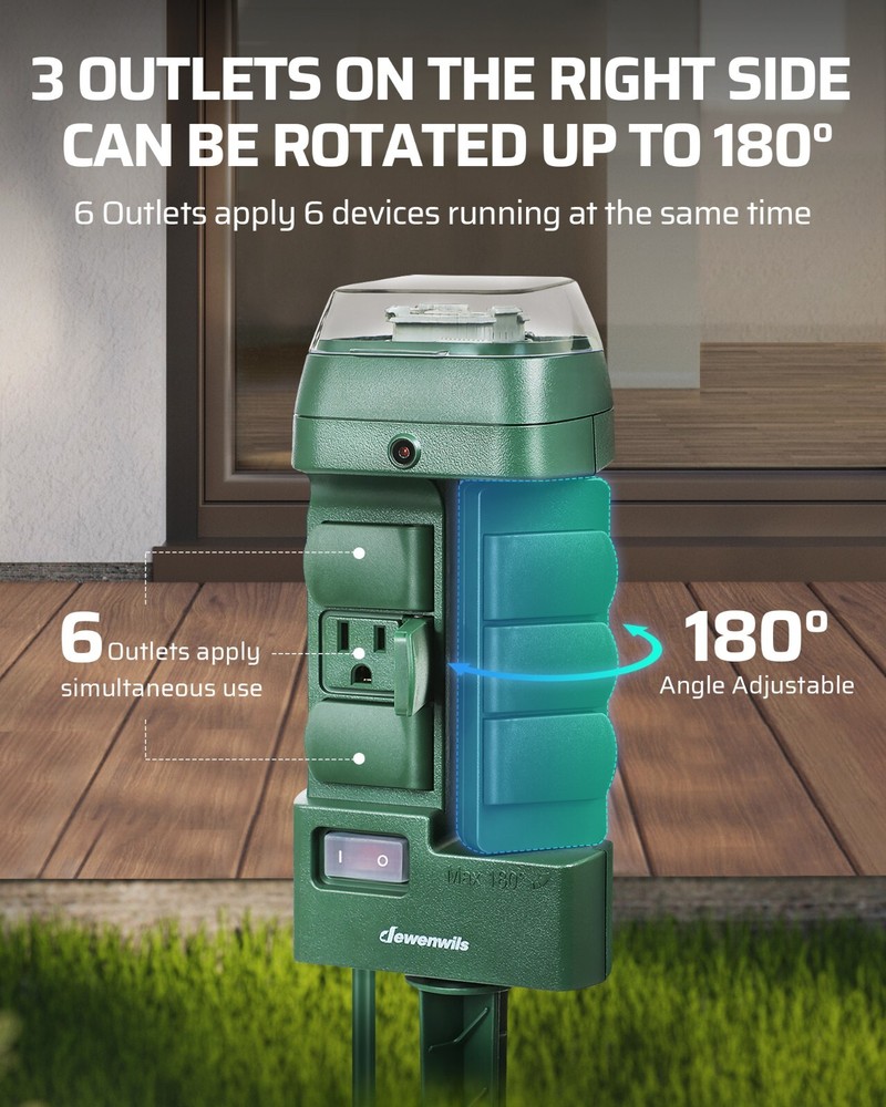 DEWENWILS Outdoor Mechanical Power Stake Timer 180°Rotatable Yard Stake