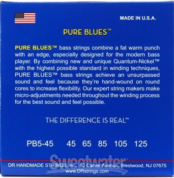DR Strings PB5-45 Pure Blues Quantum-nickel Bass Strings - 5-string .045-.125