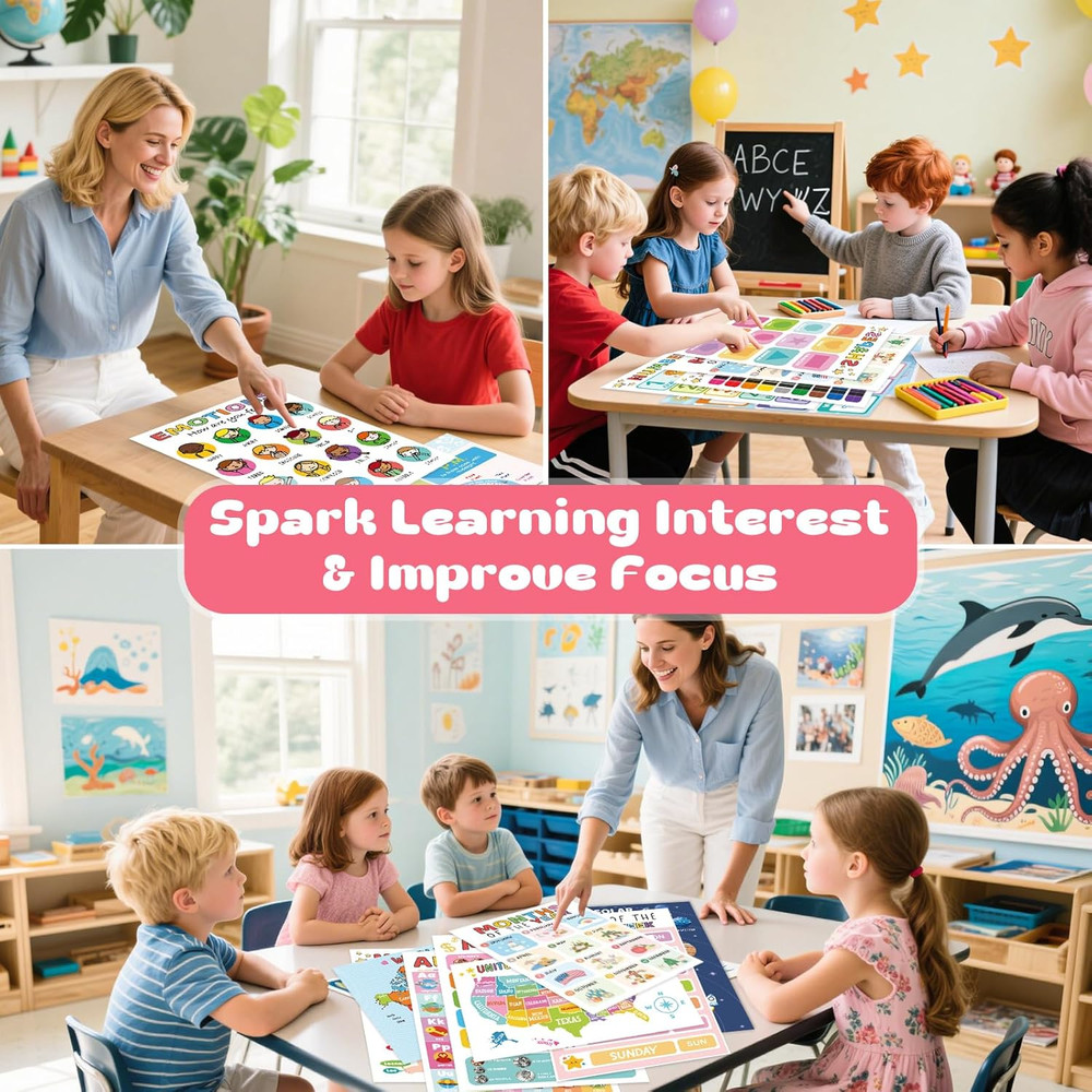 16 Educational Posters for Toddlers 1-3, Laminated Classroom Learning Posters fo