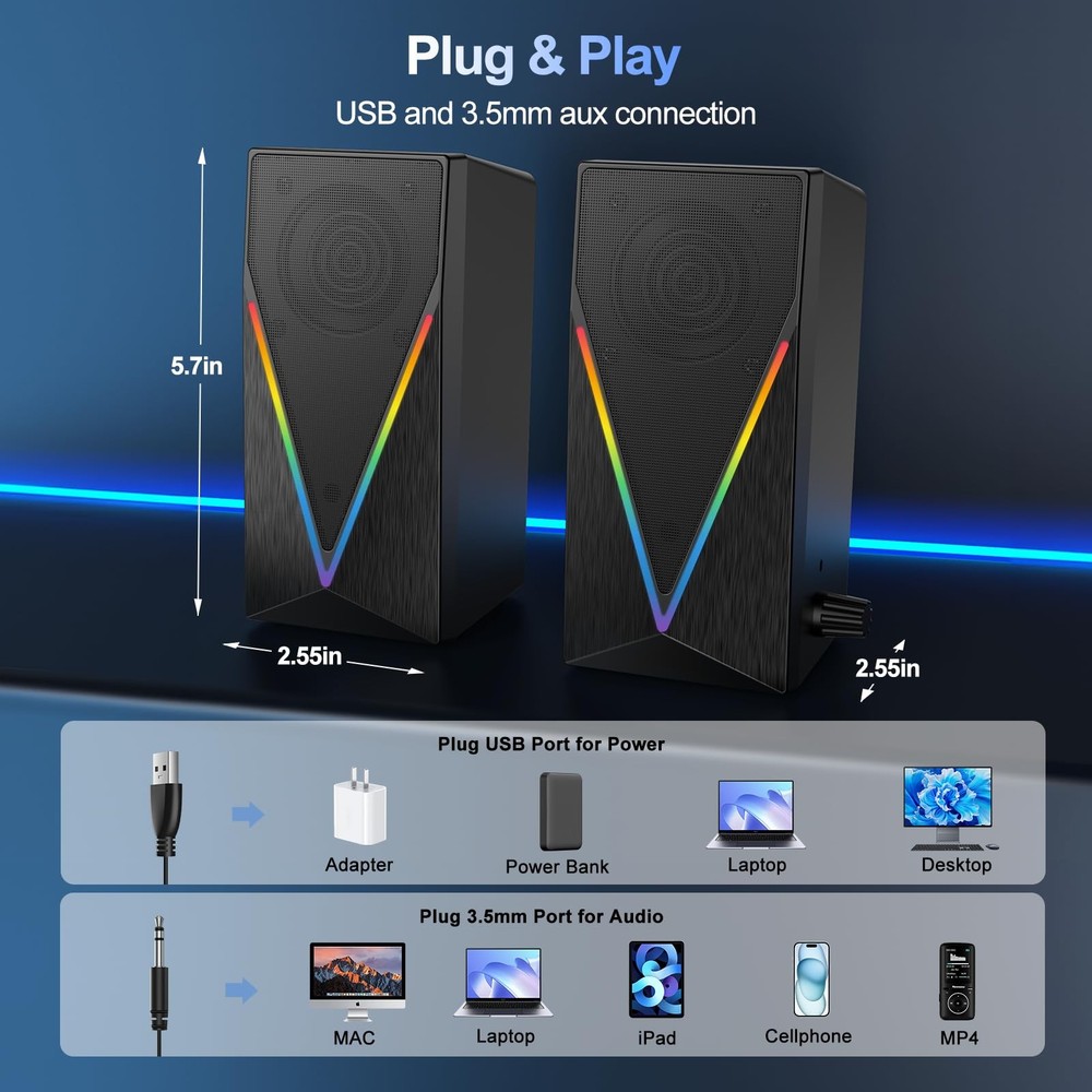 Computer Speaker Amplifier System Set Desktop Multimedia Speakers for Laptop Pc