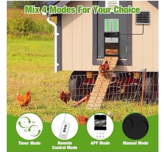Automatic Chicken Coop Door with Camera, Battery Solar Powered, App Timer Remote