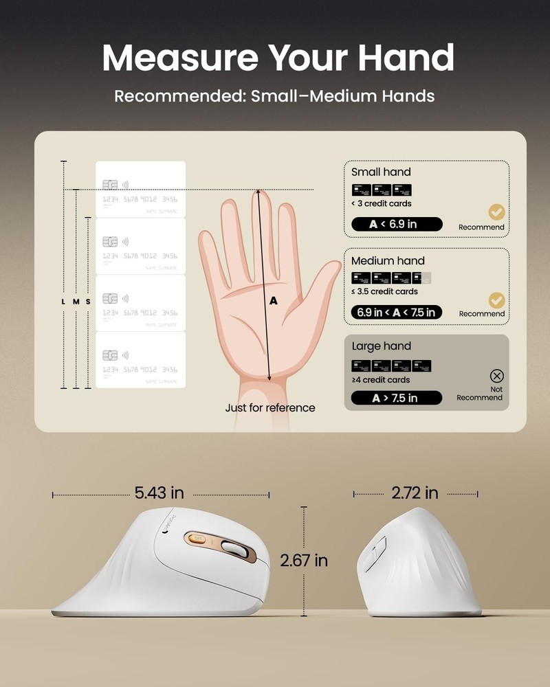 ProtoArc Ergonomic Mouse, EM11 NL Bluetooth Rechargeable Wireless Vertical Mo...