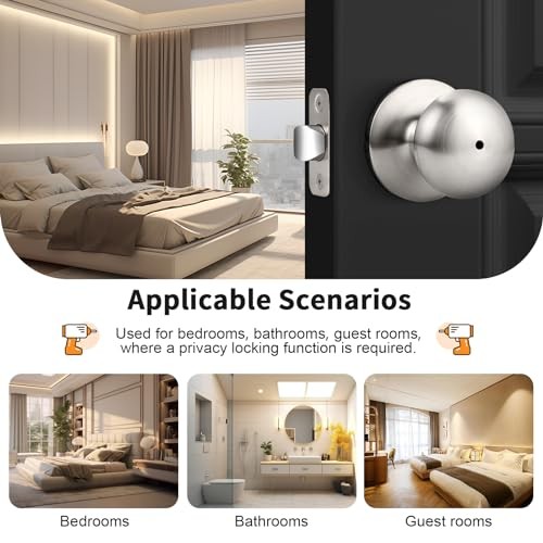 Keyless Privacy Door Knobs Door Knobs, No Key, Stainless 6 Pack Brushed Nickel