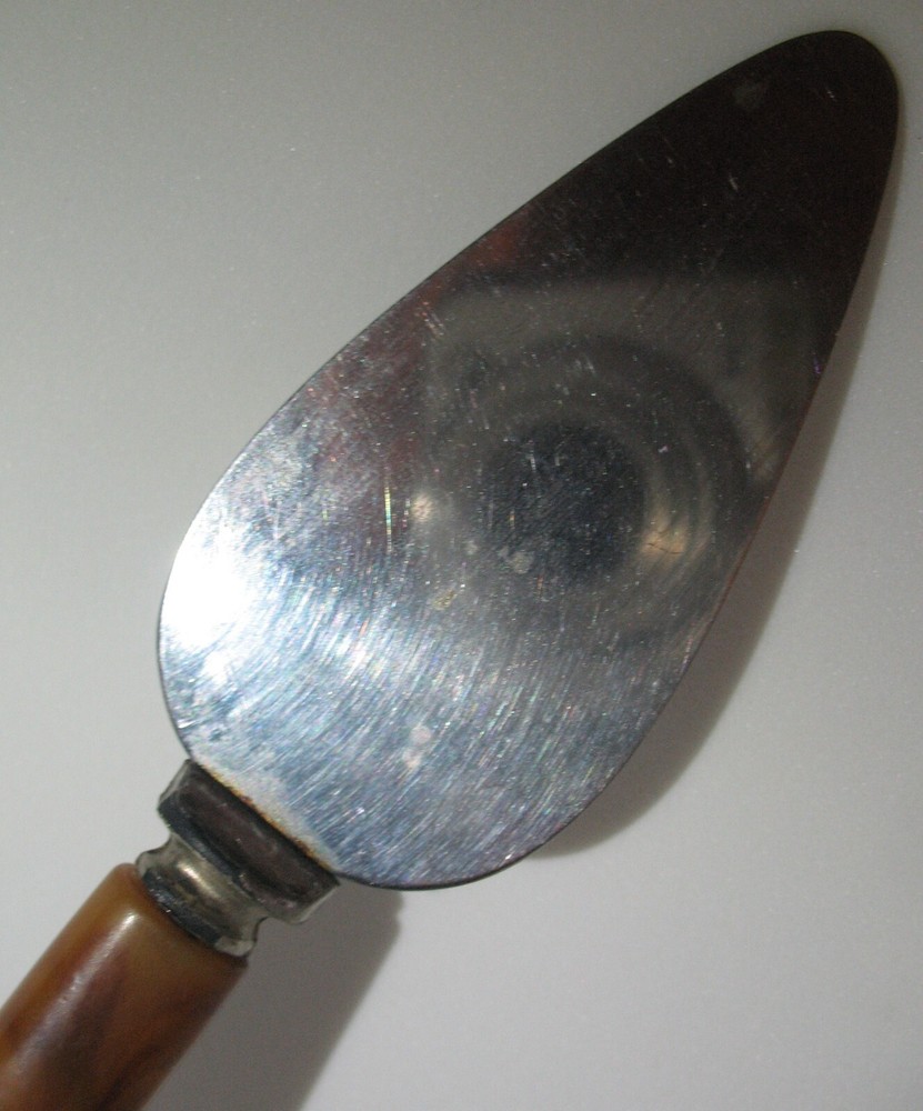 Vintage Marbled Butterscotch + Brown Bakelite Handled Short Spatula or Spreader