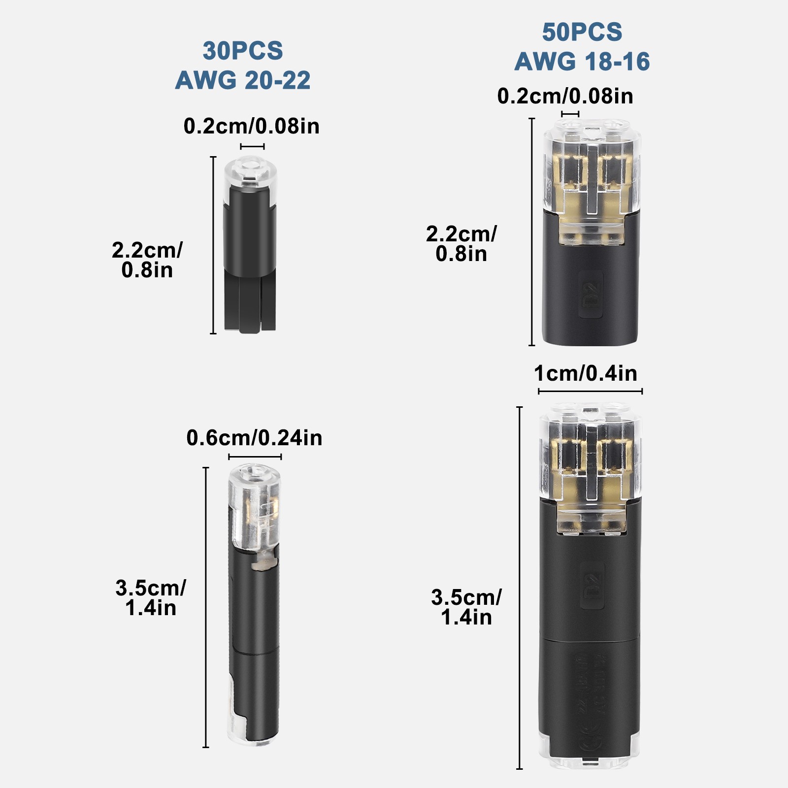 80pcs 1-Pin & 2-Pin Wire Plug-in Connector Cable Clamp Locking Buckle AWG 16-22