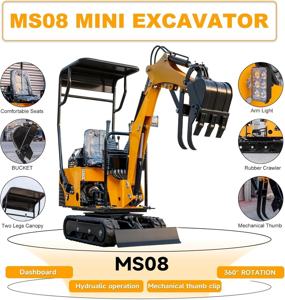 0.8Ton Mini Excavator with 13.5HP Gasoline Engine Compact Crawler Digger