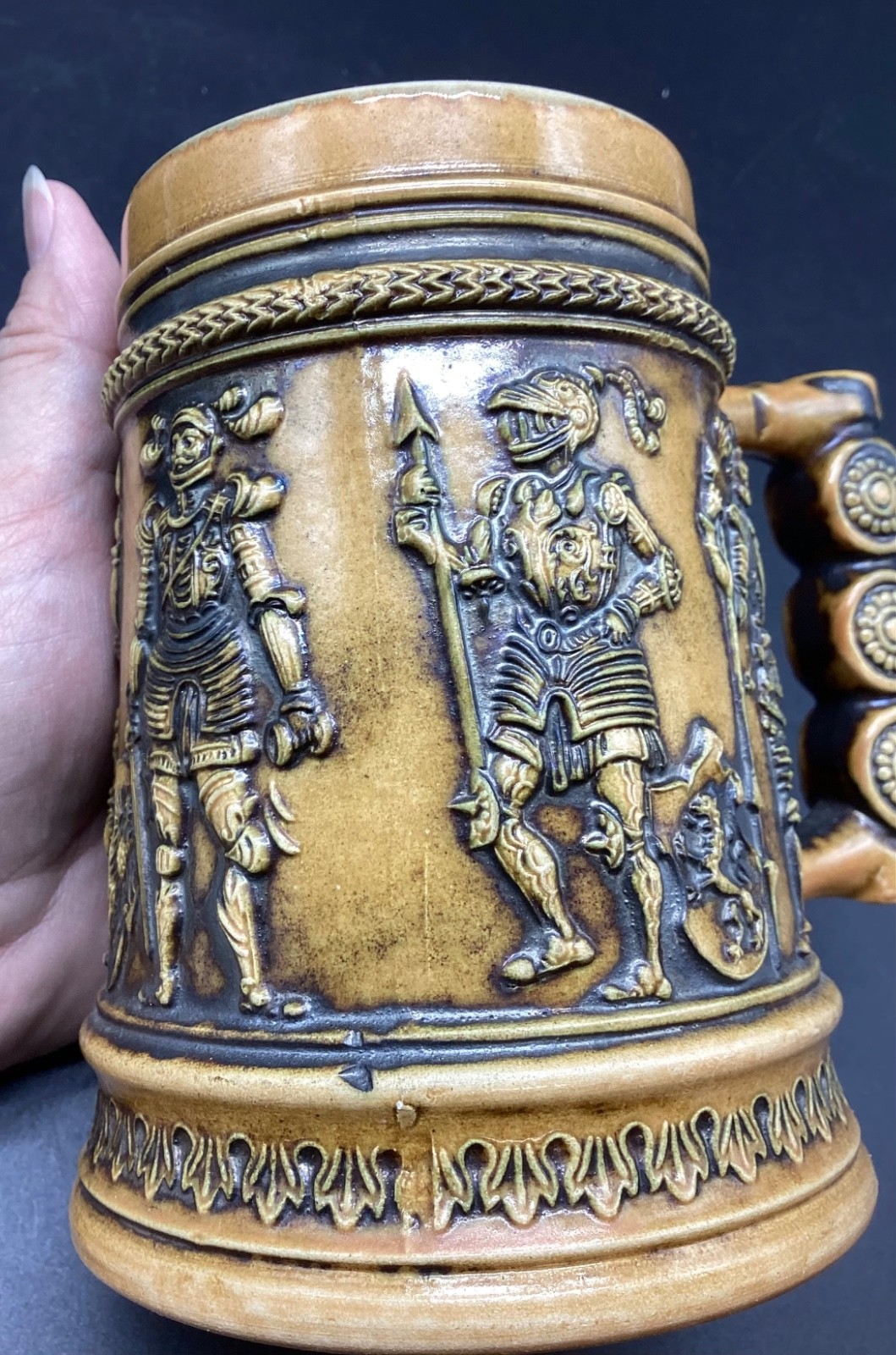 Vintage Gerz Stoneware W.Germany Beer Stein/Mug w/Men in Armor