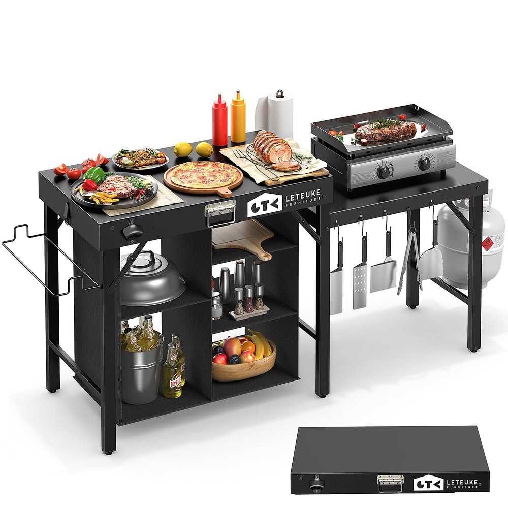 Grill Table for Blackstone Griddle, Portable Foldable Grill Table with Storag...