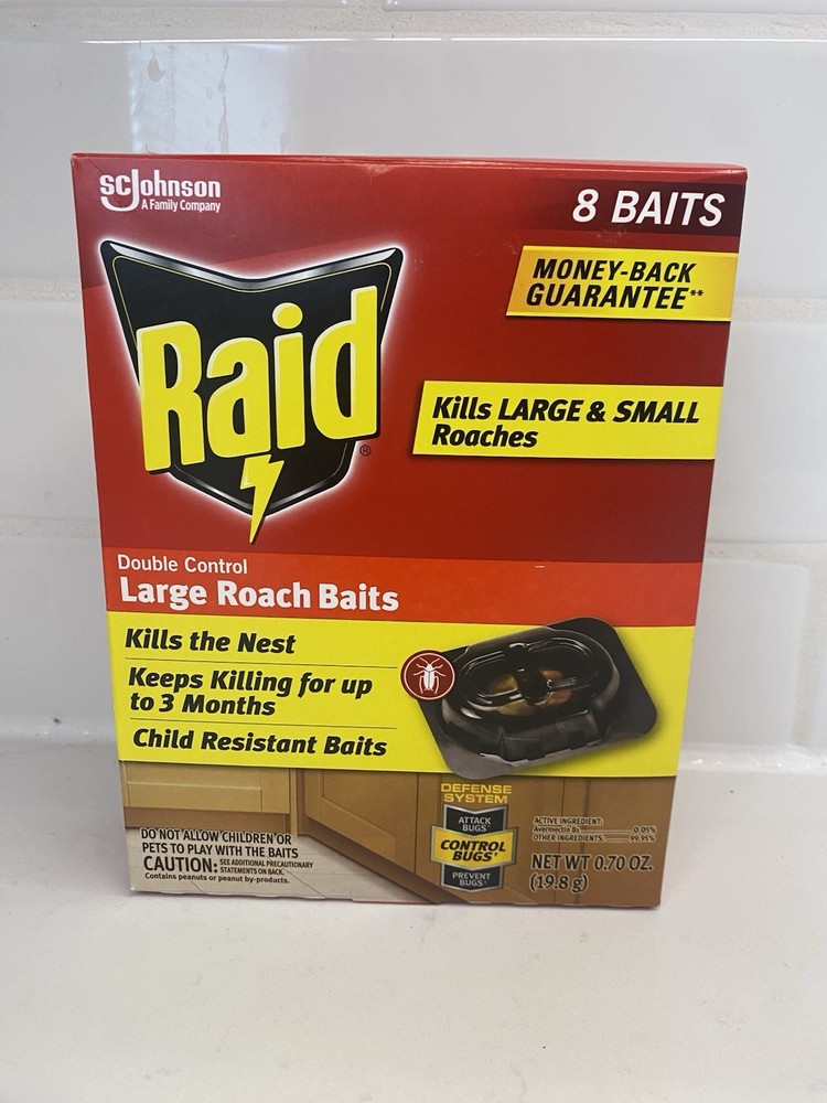3 BOXES Raid 12 Dbl Control Small Roach Baits + 3 Egg Stoppers 3 Mo Protection