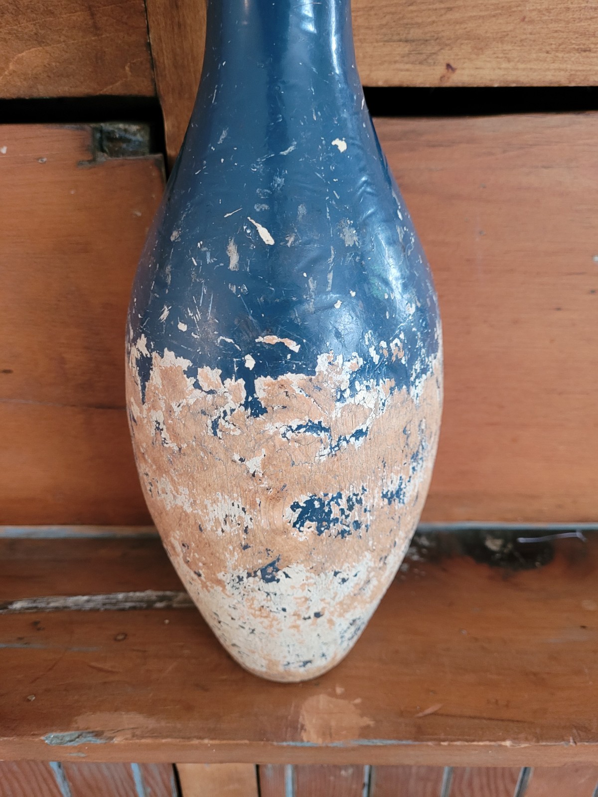 Vintage Primitive Wood Painted Bowling Pin 15" farmhouse