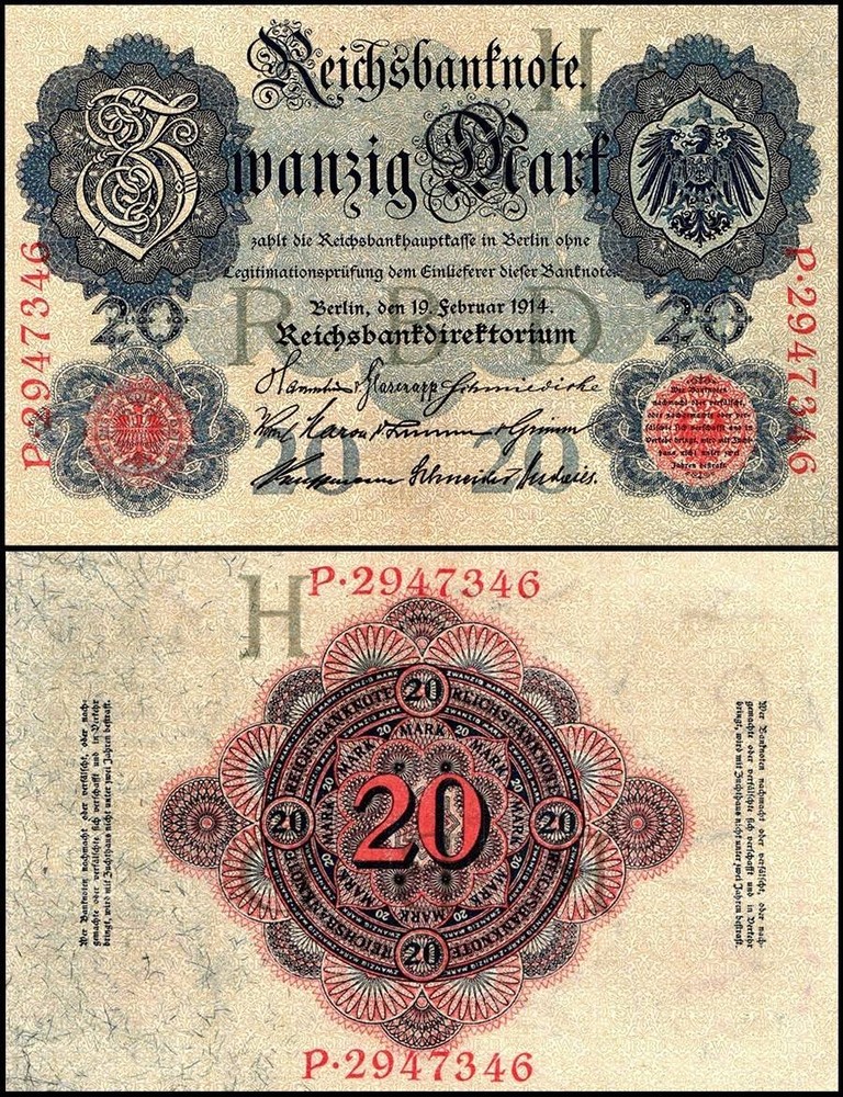 Germany 20 Mark, 1914, P-46b, UNC