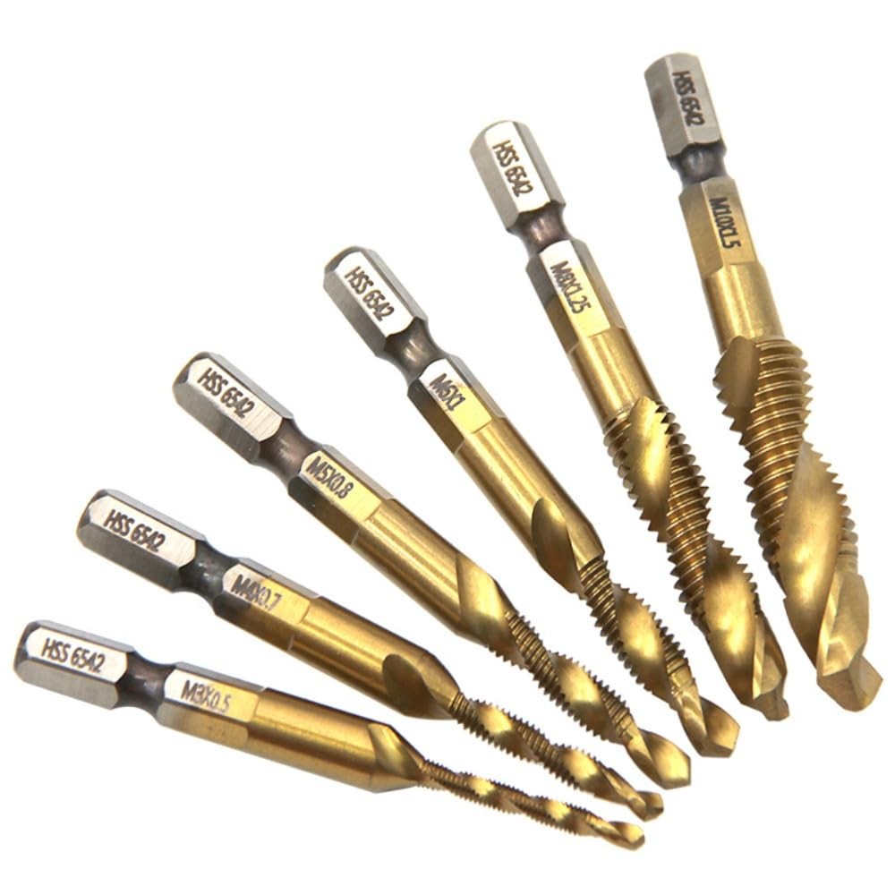 6 PCS Combination Drill and Tap Set, Professional HSS Titanium Thread Tap Drill
