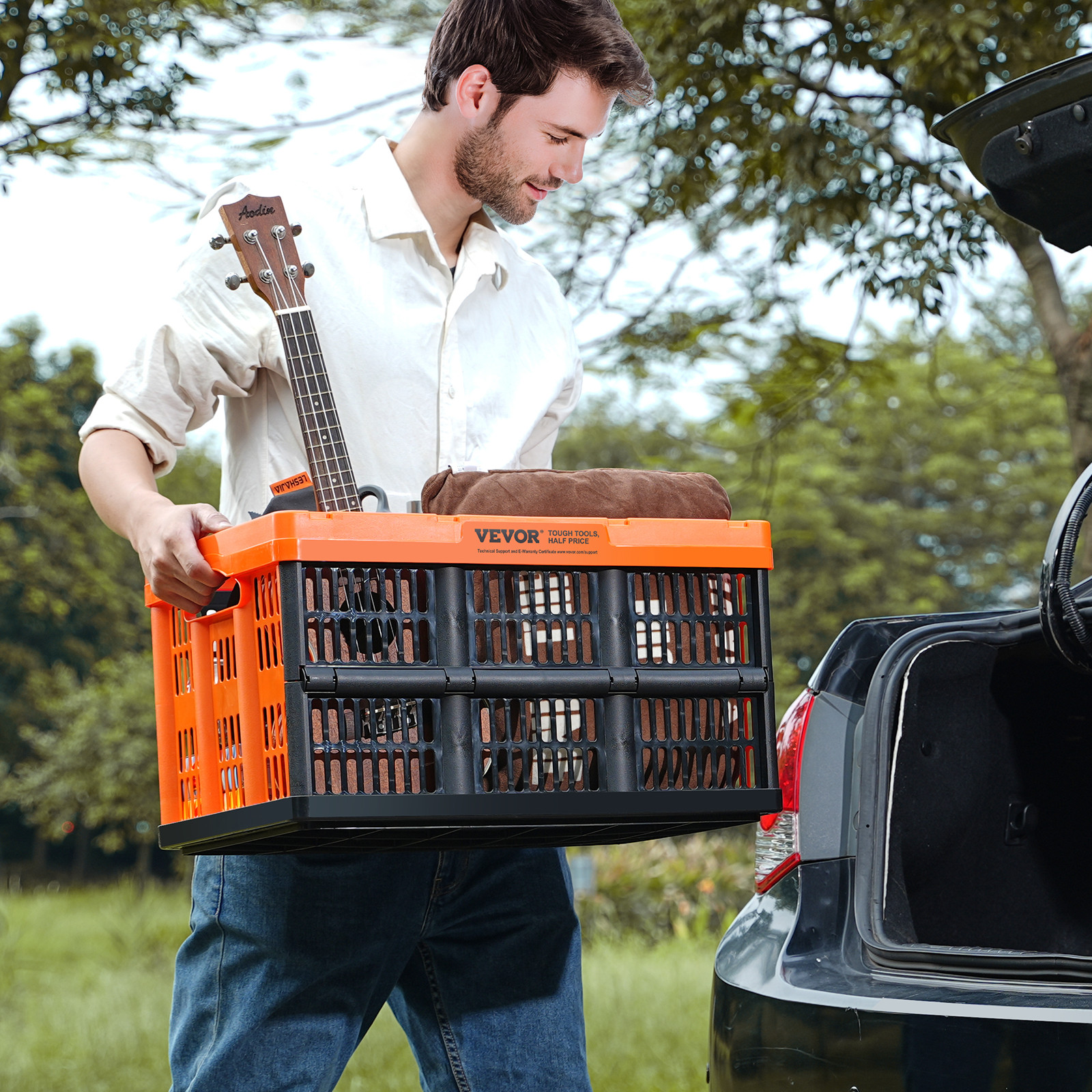 VEVOR Collapsible Storage Baskets Folding Plastic Stackable Container 45L 3-Pack