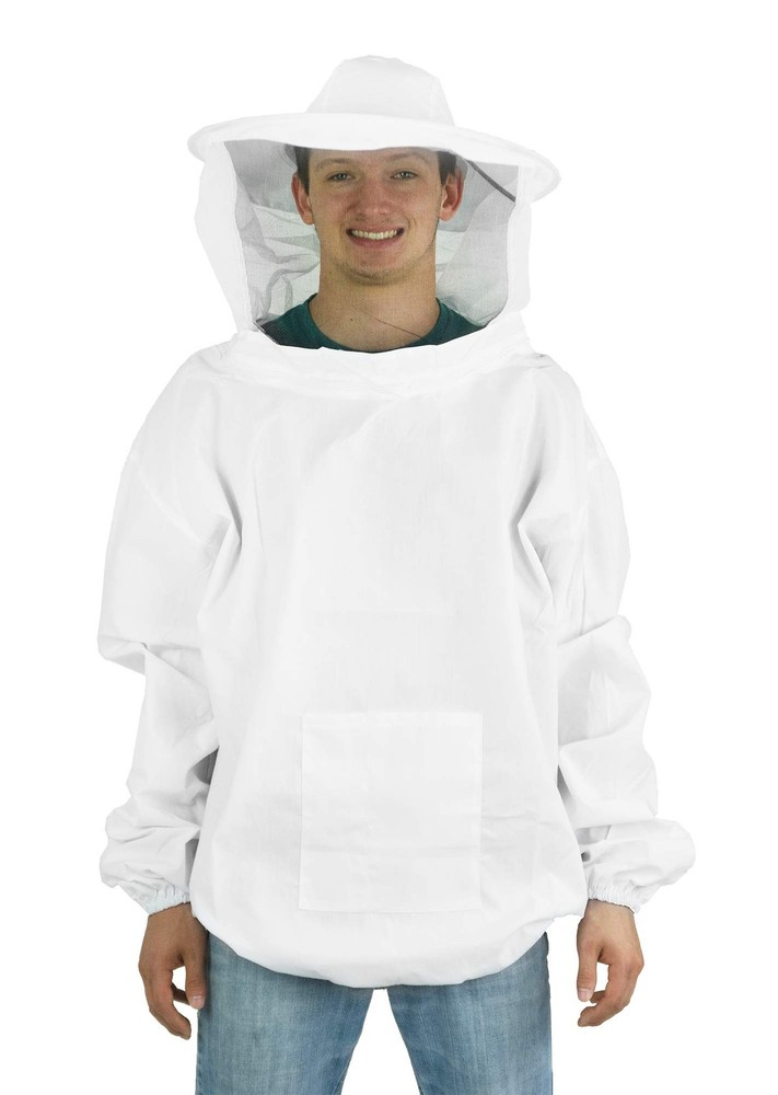 Professional White Large Beekeeping Suit Jacket Pull Over Smock with Veil