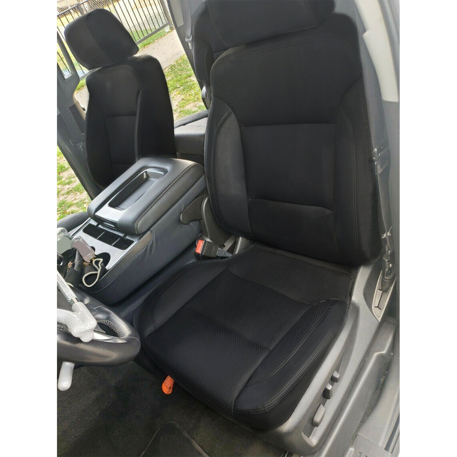 Black Seat Covers Set For 2014-2018 Chevy Silverado Crew Cab LT 15 16 17