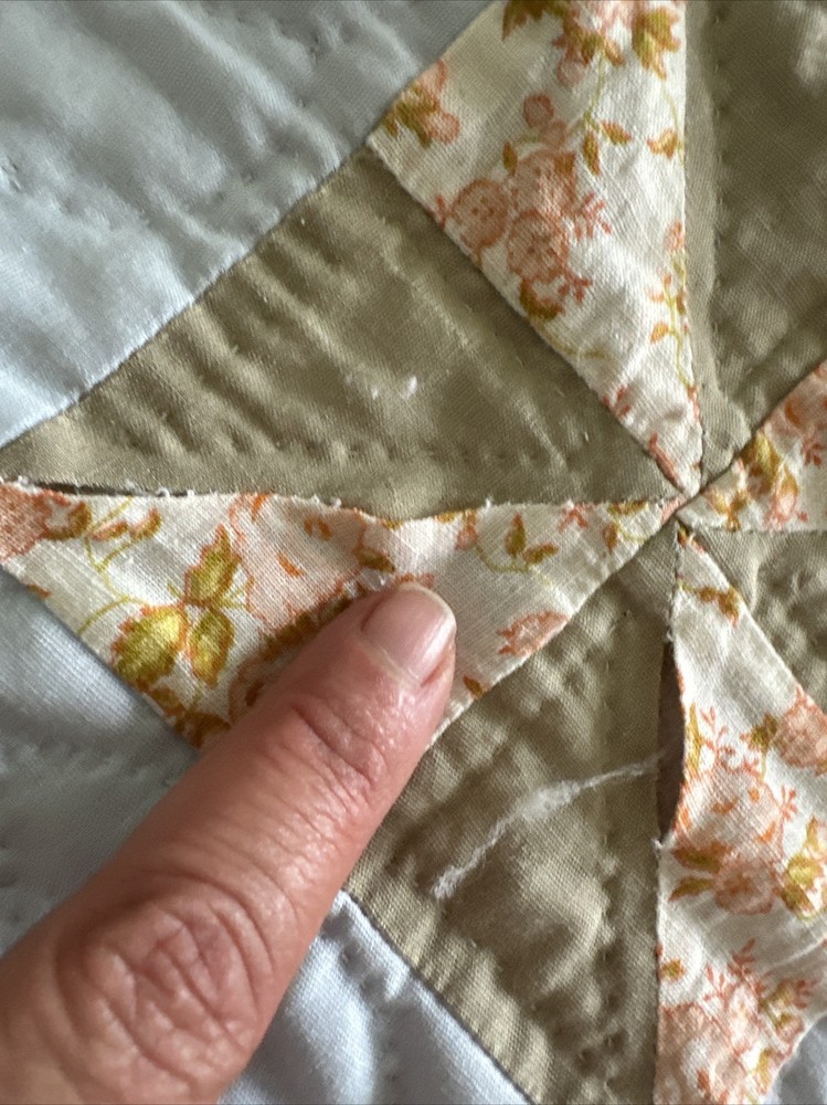 Spiral Pinwheels Pattern Patchwork Quilt Calico Patterns Hand Quilted 81x96”