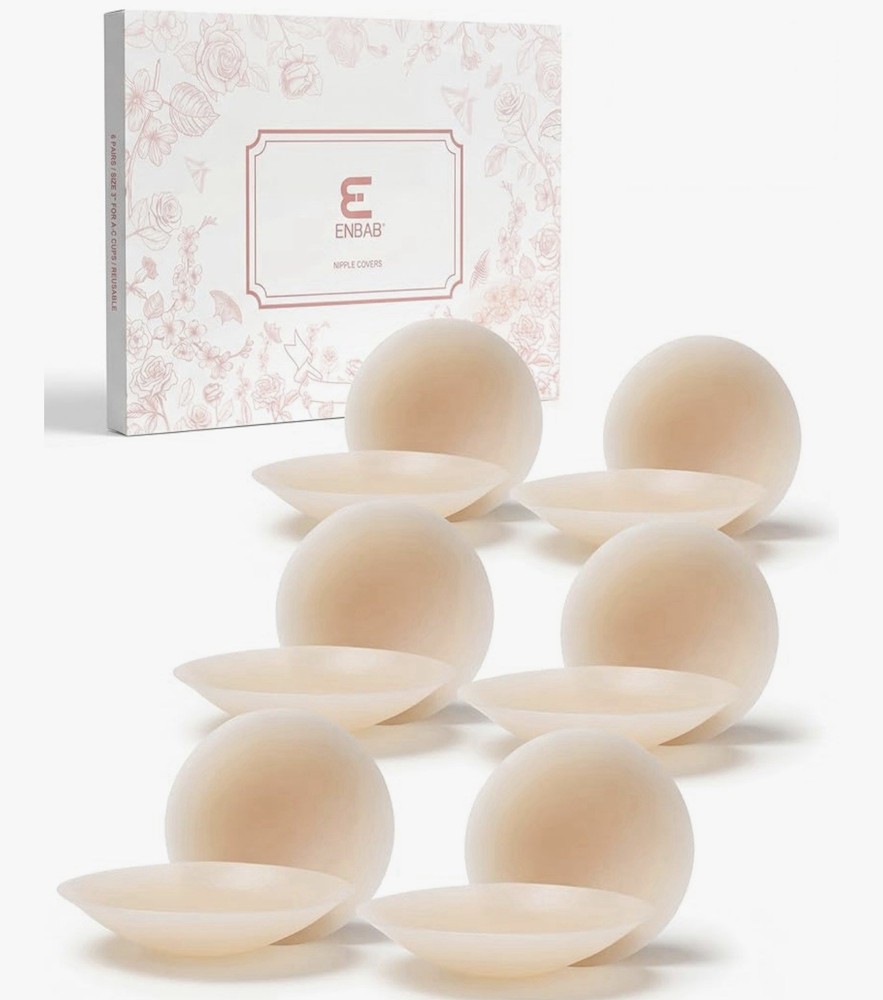 ENBAB Nipple Covers Beige Silicone Reusable One Size Full Coverage Strapless