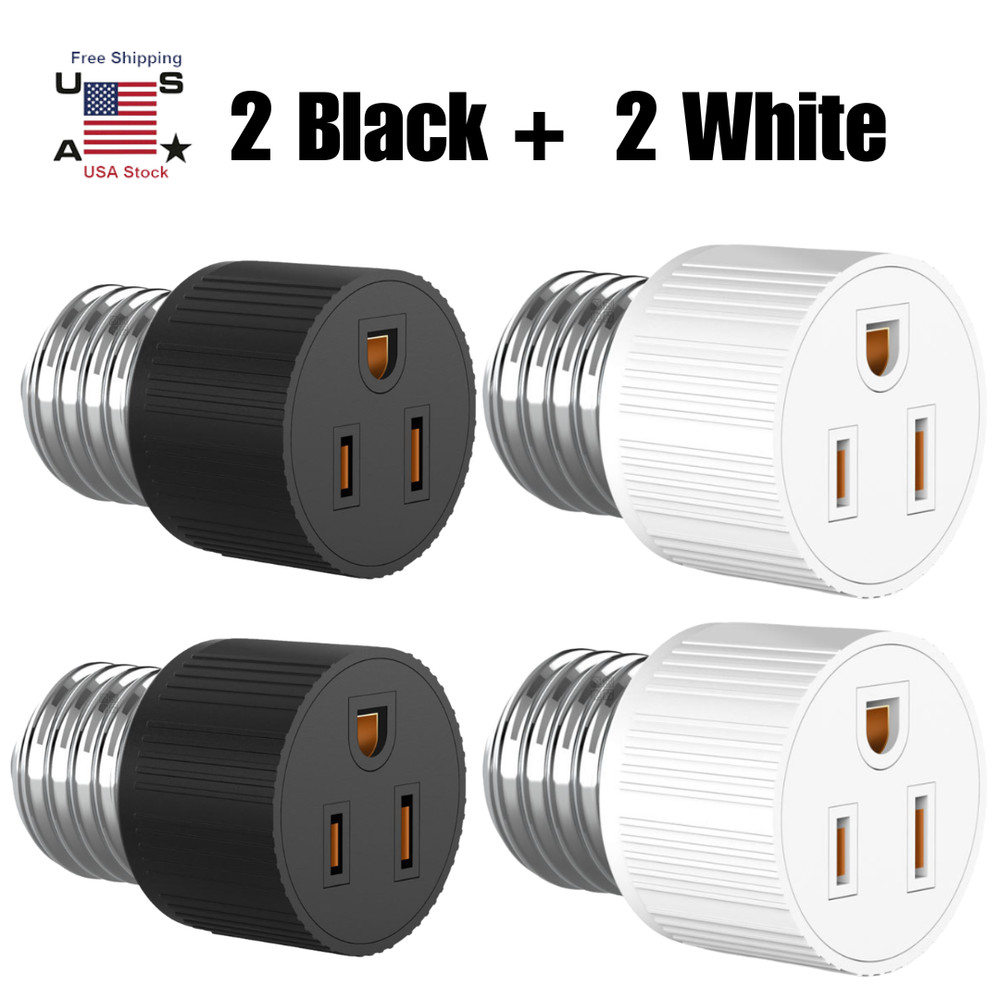 4× E26/E27 Light Socket to Plug Adapter 2/3 Prong Light Bulb Outlet Adapter US