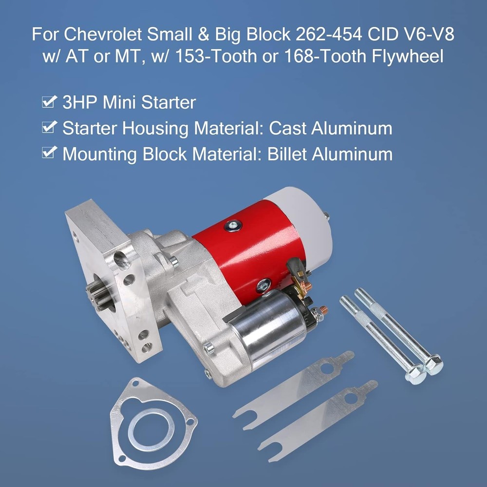 High Torque Mini Starter 153/168 Tooth for Small/Big Block - Replacement for...