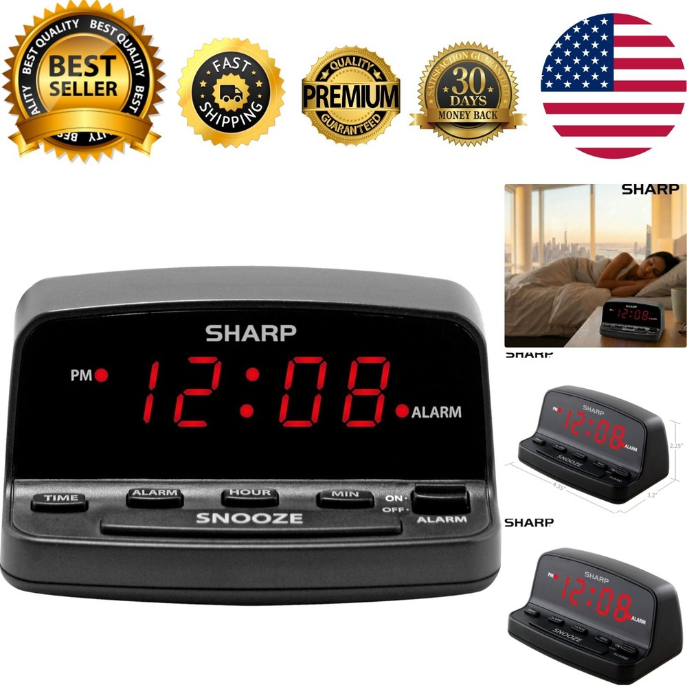 Compact Digital Alarm Clock with Easy Controls & Bright Red Display for Bedrooms