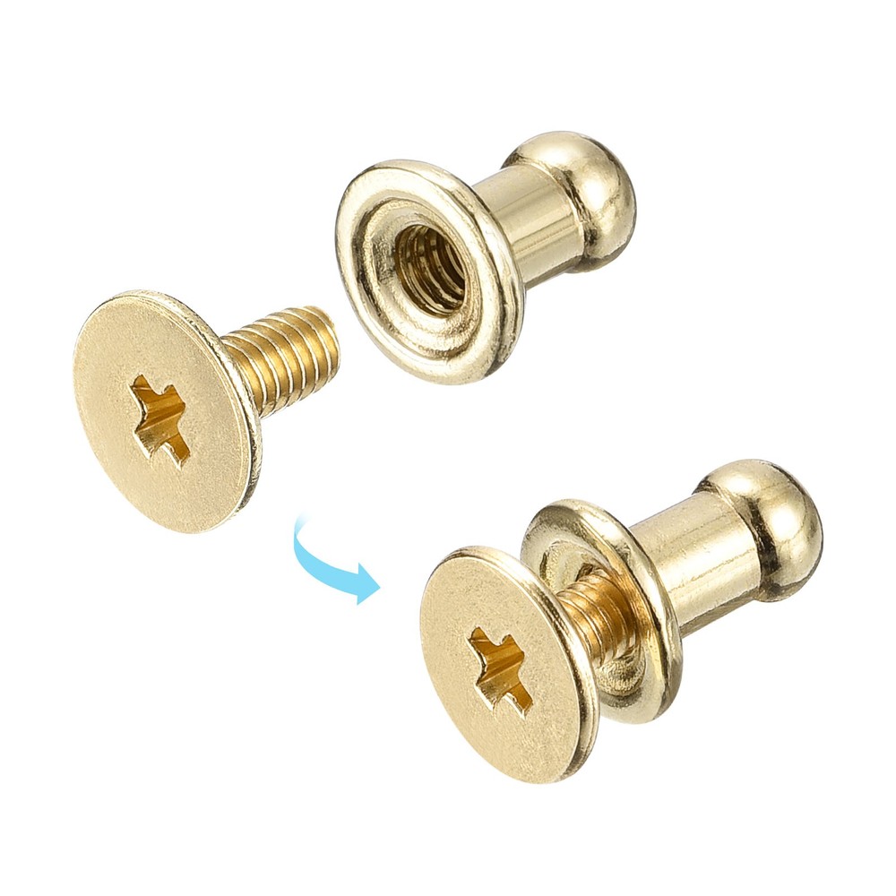 15Pcs 4mm Ball Head Stud Rivets Screw Back Round Head Button Light Golden