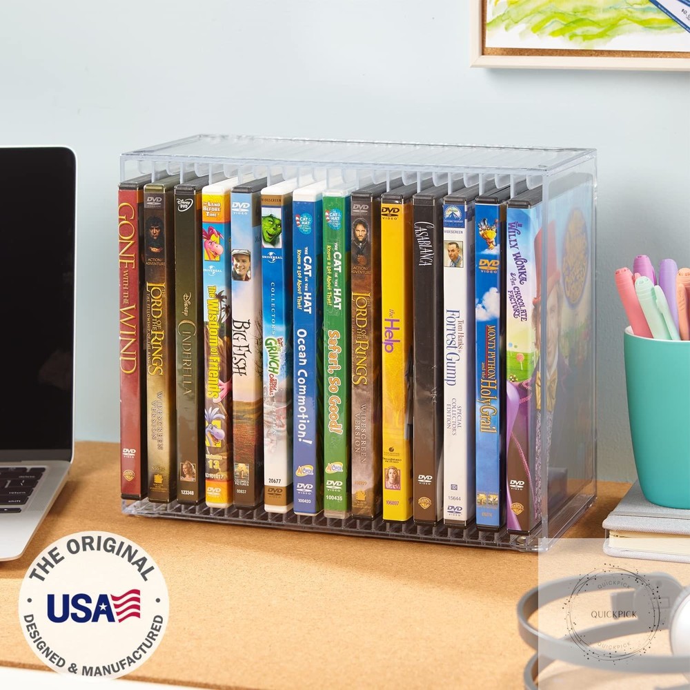 Stackable Clear Plastic DVD Organizer with Rubber Feet Rectangular Holder Perfec