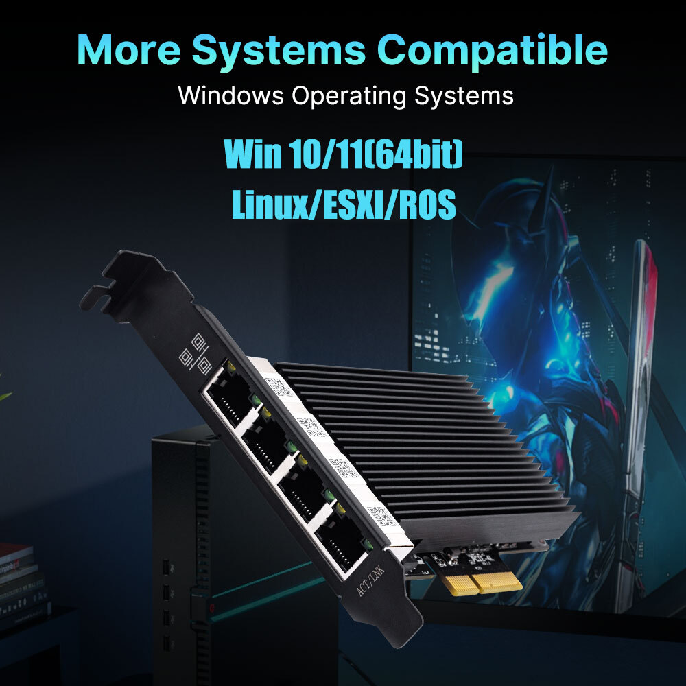 Gigabit Quad RJ45 port NIC with Intel I226 Chip Network Card Ethernet Adapter PC