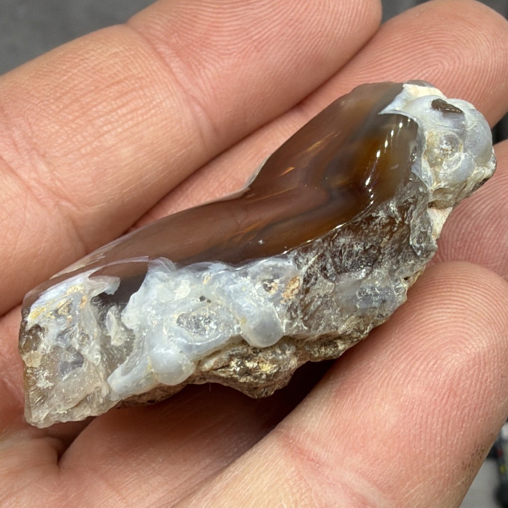 Fire Agate Polished Window Gem Stone w/ Raw Rock Material Green & Orange