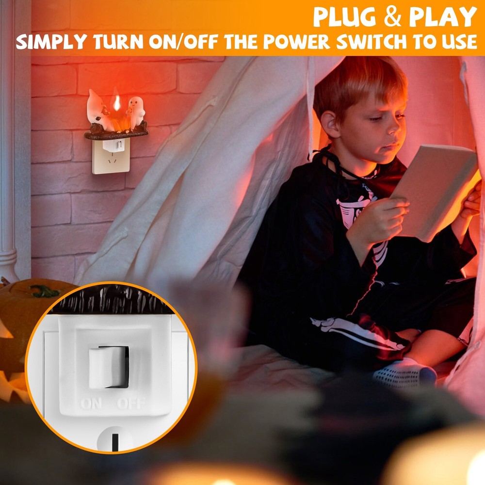 2PCS Ghost Campfire Flickering Nightlight,Fire Marshmallow Night Light Halloween