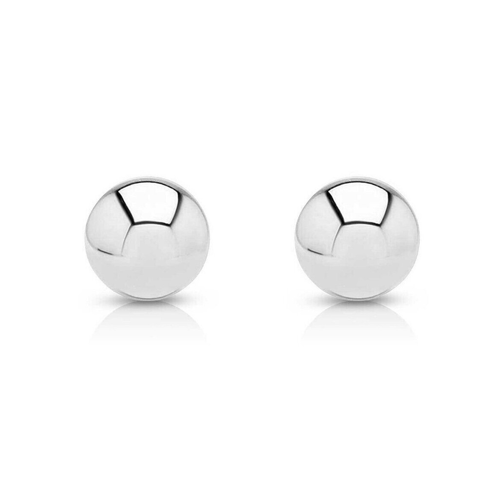 14k Solid White Gold Ball Stud Earrings Top Quality High Polish With 14k Backs