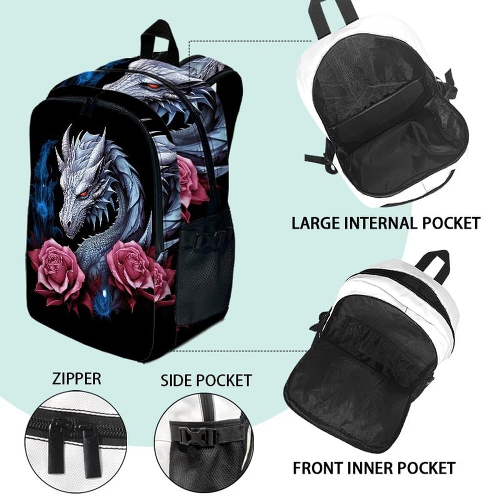 Xzyopcwx Dragon and rose Backpack With Adjustable Straps Multi-Functional Day...