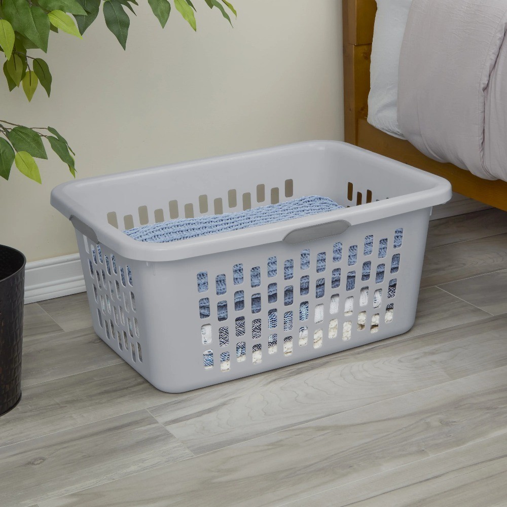 Large Plastic Laundry Basket with Comfort Grip Handles, Breathable Rectangular