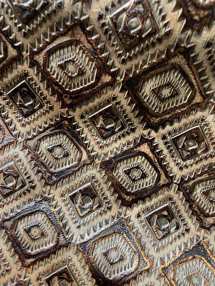 Embossed Leather Aztec Brown and Copper, Custom Cuts, Leather Sheets by Size