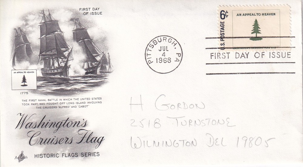 STAMP US SCOTT 1347 "Washington's Cruisers Flag" 6 CENT 1968 FDC - N