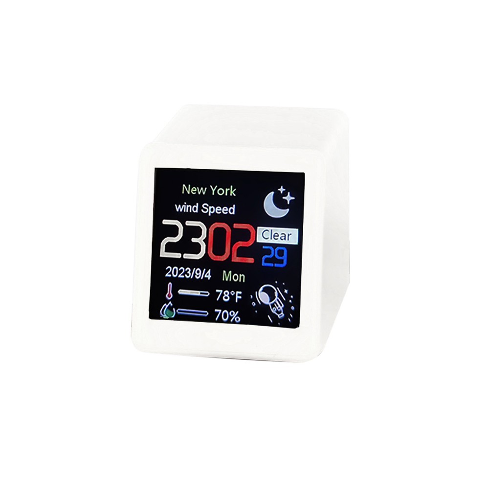 White Mini Desktop Clock WIFI Weather Clock 1.5" Screen Temperature & Humidity a