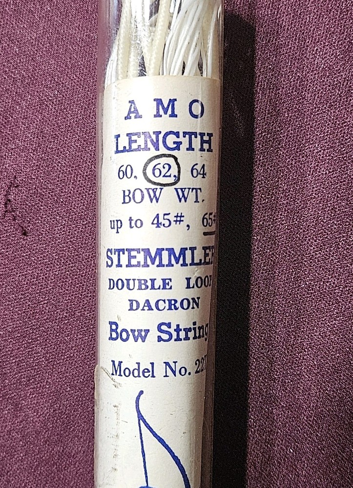 Stemmler Double Loop Dacron Bow String 62" Long Model No. 22T Bow Up To 65#