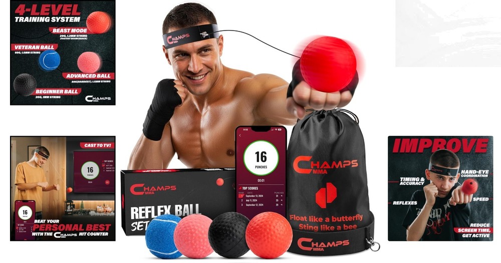 Complete Boxing Reflex Ball Set with App - Improve Speed & Coordination Easily