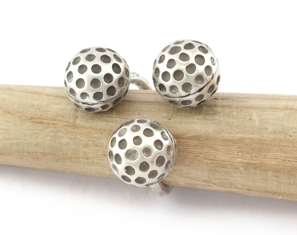 Golf Balls Ring, Adjustable Ring , Antique Silver Plated Brass (8US) 5204