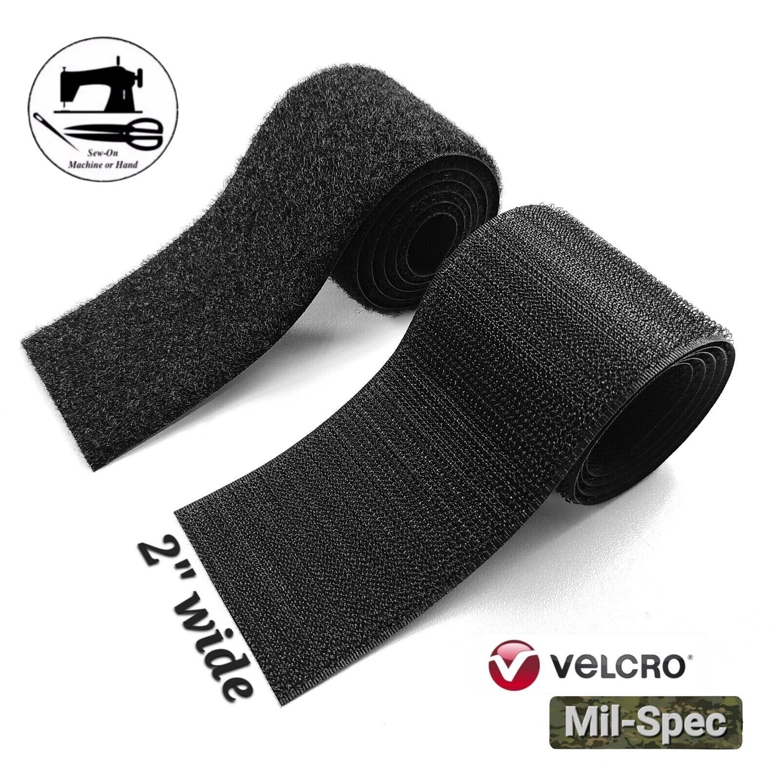 2" Wide x 24" (Inch) VELCRO® Brand Military-Spec Sew-On  (Hook & Loop) - Black