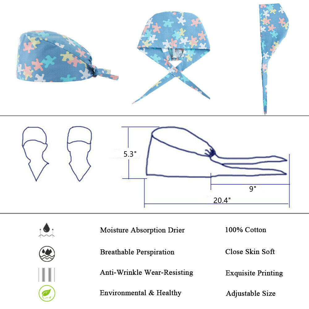 Surgical Nurse Cap Scrub Doctor Clinic Dentist Hat with Sweatband Adjustable Tie