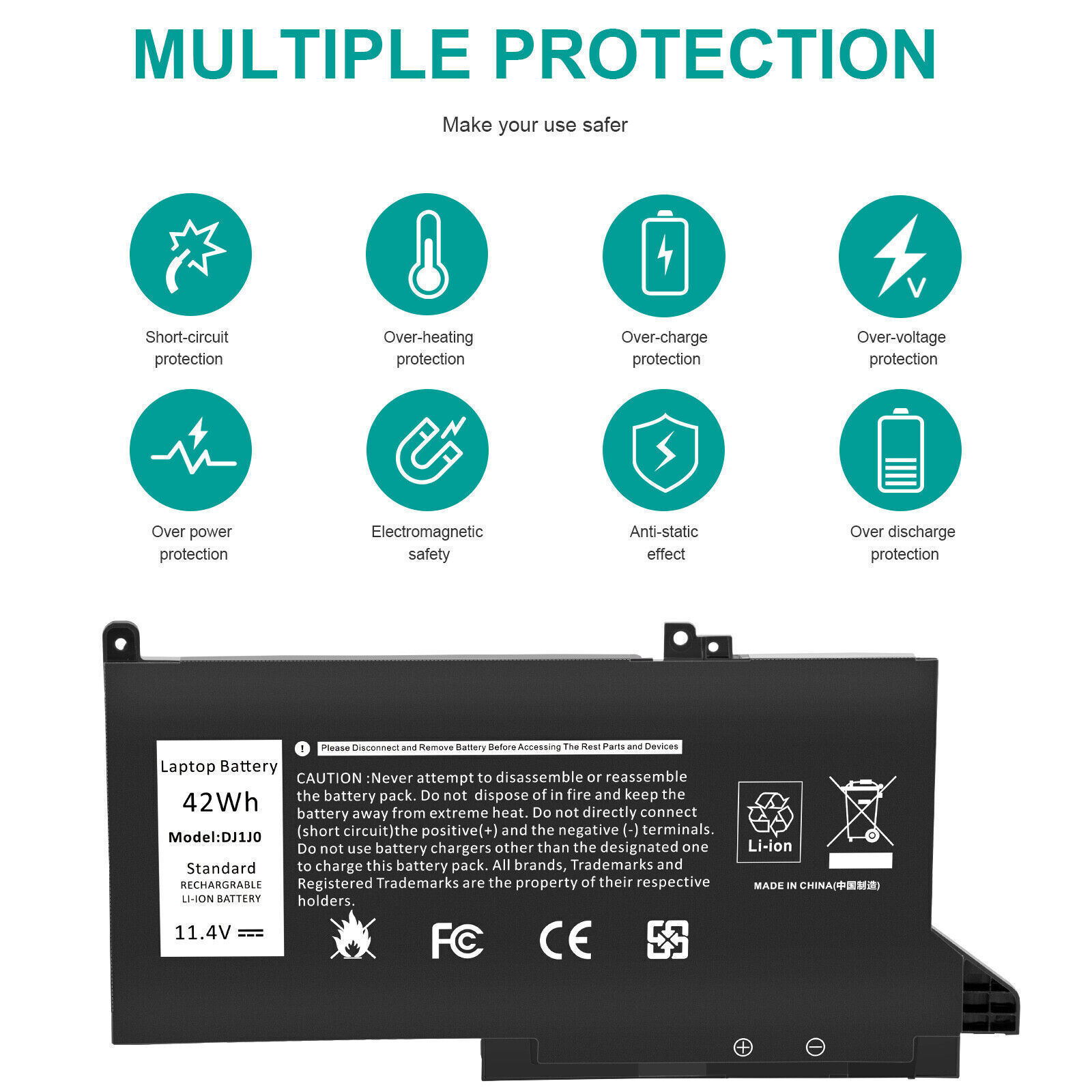 Battery DJ1J0 F3YGT For Dell Latitude 7280 7290 7380 7390 7480 7490 E7280 E7480