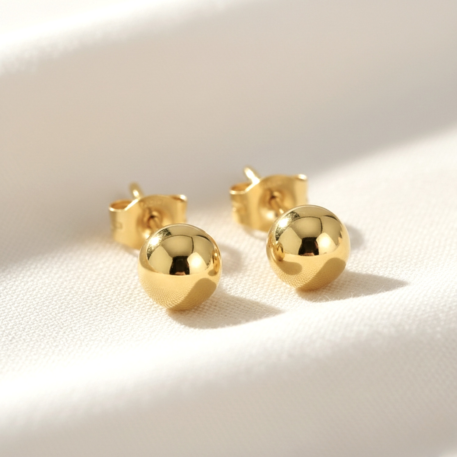 14K Yellow Gold Round Ball Bead Sleeper Studs Earrings Push-back  3mm-8mm